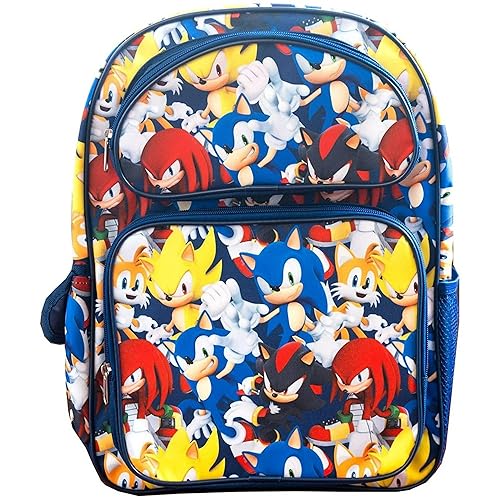 Accessory Innovations Sonic the Hedgehog 16" Large School Backpack Ready for Action Blue and Black, Sonic Book Bag for Kids