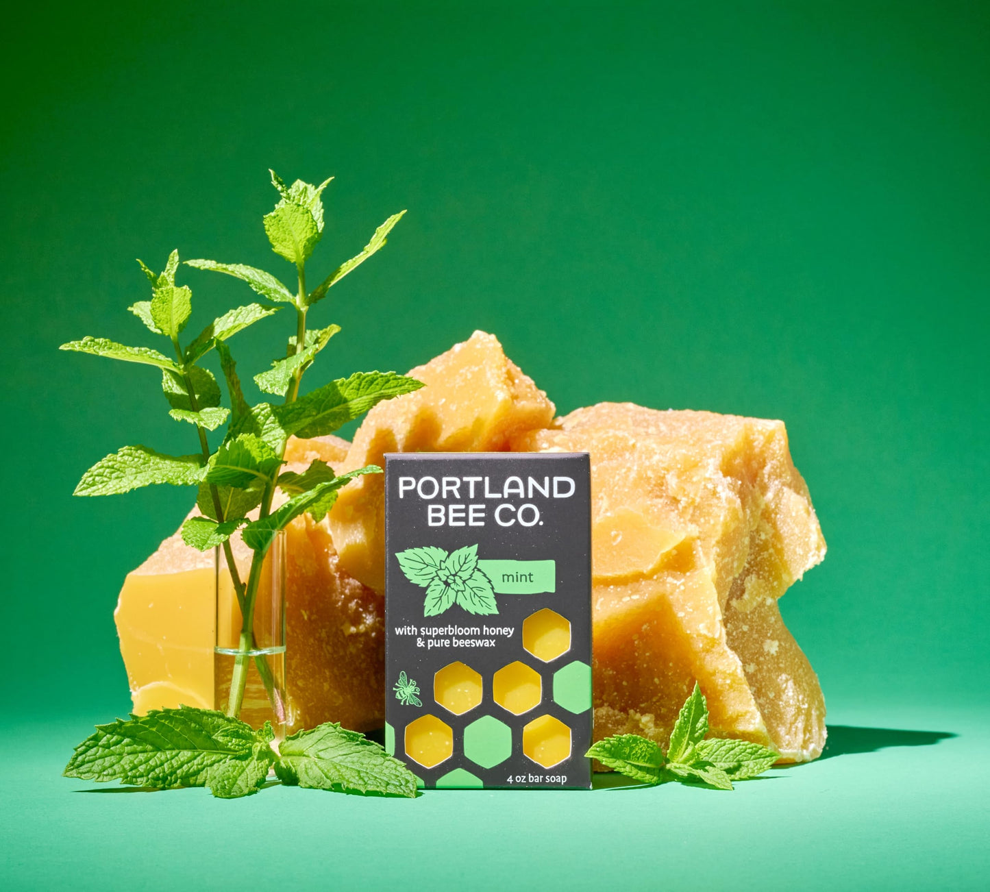 Portland Bee Co. All Natural Beeswax and Super Bloom Honey Bar Soap - Mint