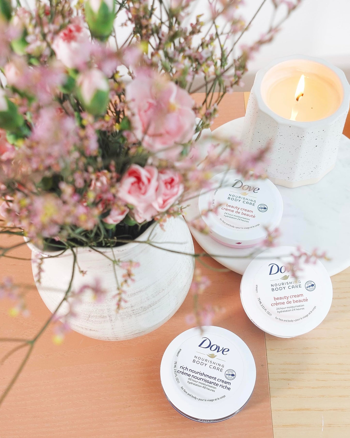 Dove Nourishing Body Care, Face, Hand, and Body Beauty Cream for Normal to Dry Skin Lotion for Women with 24-Hour Moisturization, 4-Pack, 2.53 Oz Each