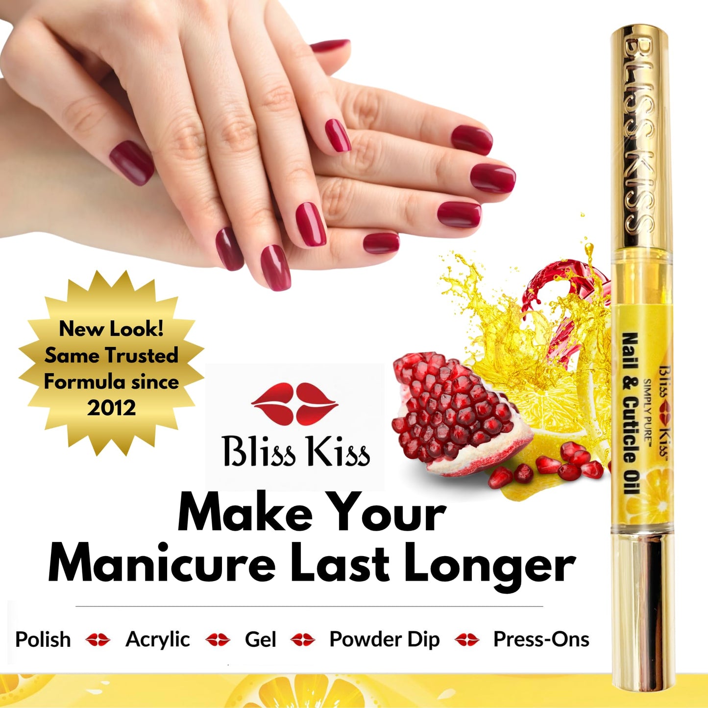 Bliss Kiss | Crisp Fragrance 4 Nail Oil Cuticle Pens w/Vitamin E & Jojoba?Nail Strengthener Nail Growth Treatment for Brittle Peeling Breaking Thin