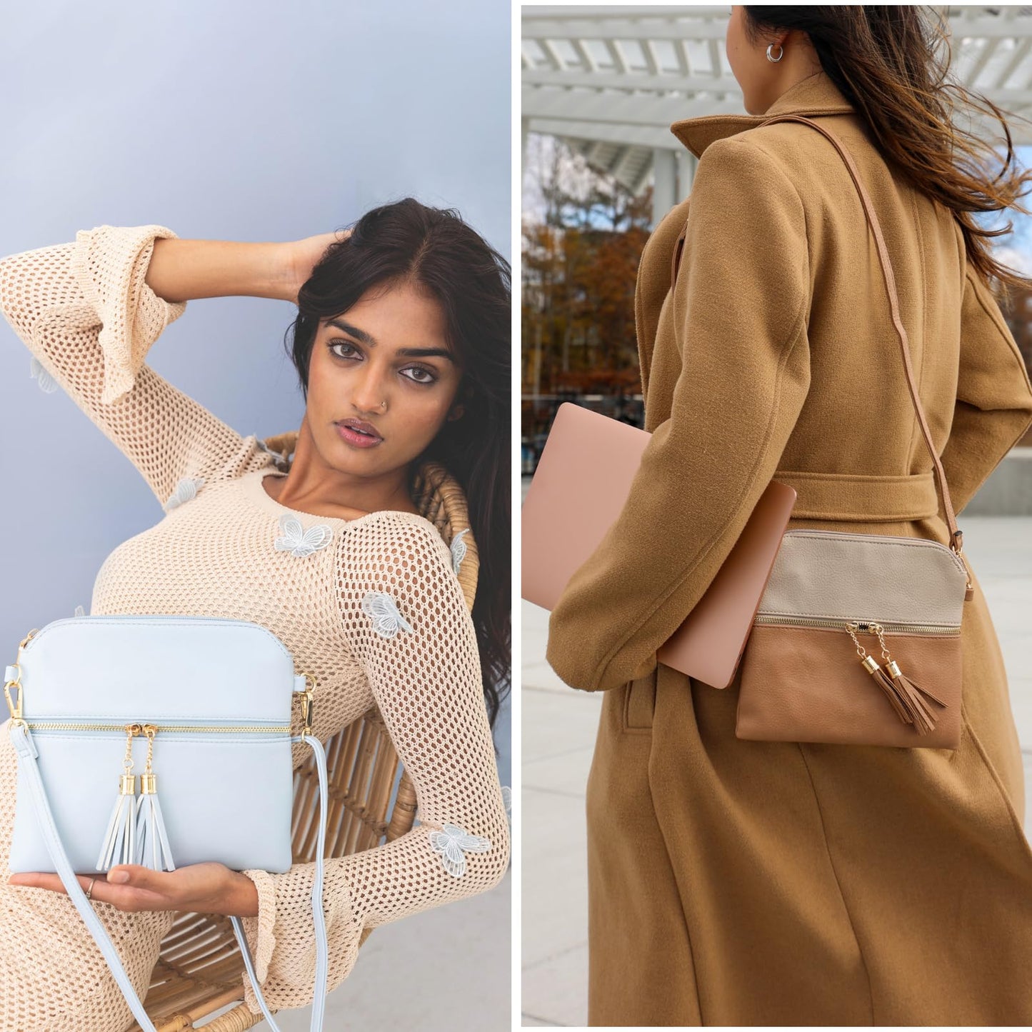 Tara Crossbody Bags for Women Vegan Leather Wristlet Clutch Wallets Purses Shoulder Handbag (Black/Brown)