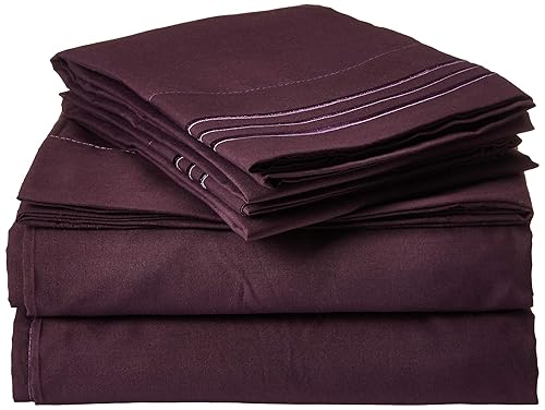CELINE LINEN Luxurious Bed Sheets Set on Amazon 1800 Premier Hotel Quality Wrinkle Free 4-Piece Sheet Set with Deep Pockets, Queen Purple