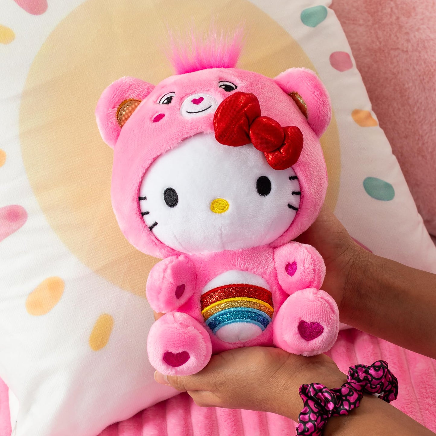 Care Bears Hello Kitty Dressed As Cheer Bear 8" Fun-Size Plush - Soft, Huggable Bestie! - Good for Girls and Boys, Employees, Collectors, Ages 4+