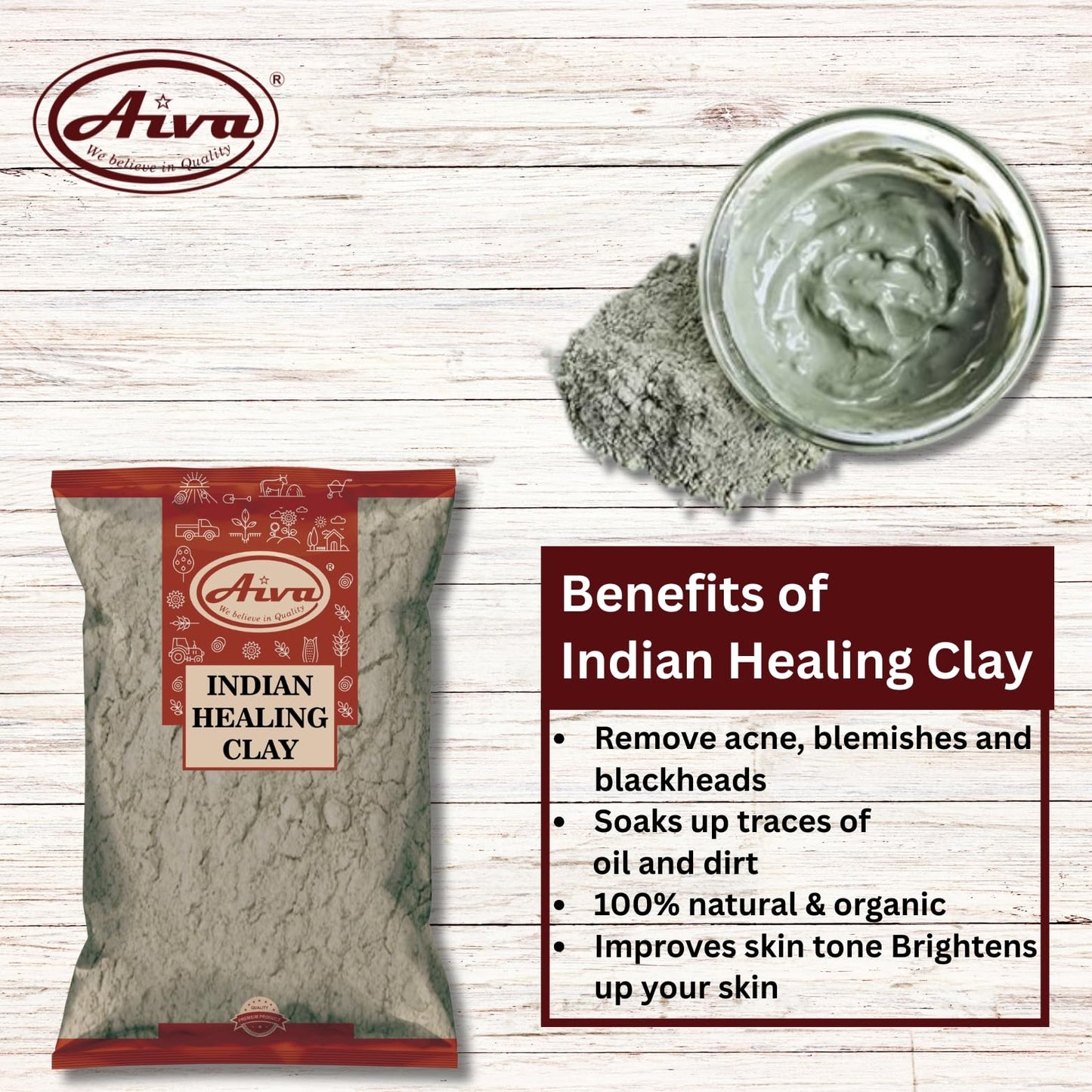 Aiva Indian Healing Clay | Deep Pore Cleansing Facial & Body Mask | Healthcare 100% Natural Calcium Bentonite Clay - 1lb
