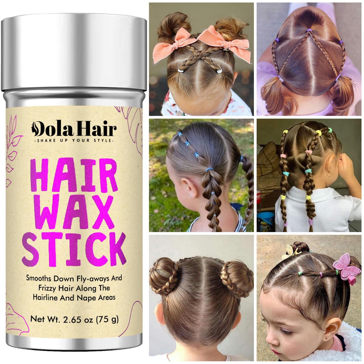 Dolahair Hair Wax Stick for Flyaways, Smoothing, and Slick Back - Hair Pomade for Women and Kids (2 Pack)