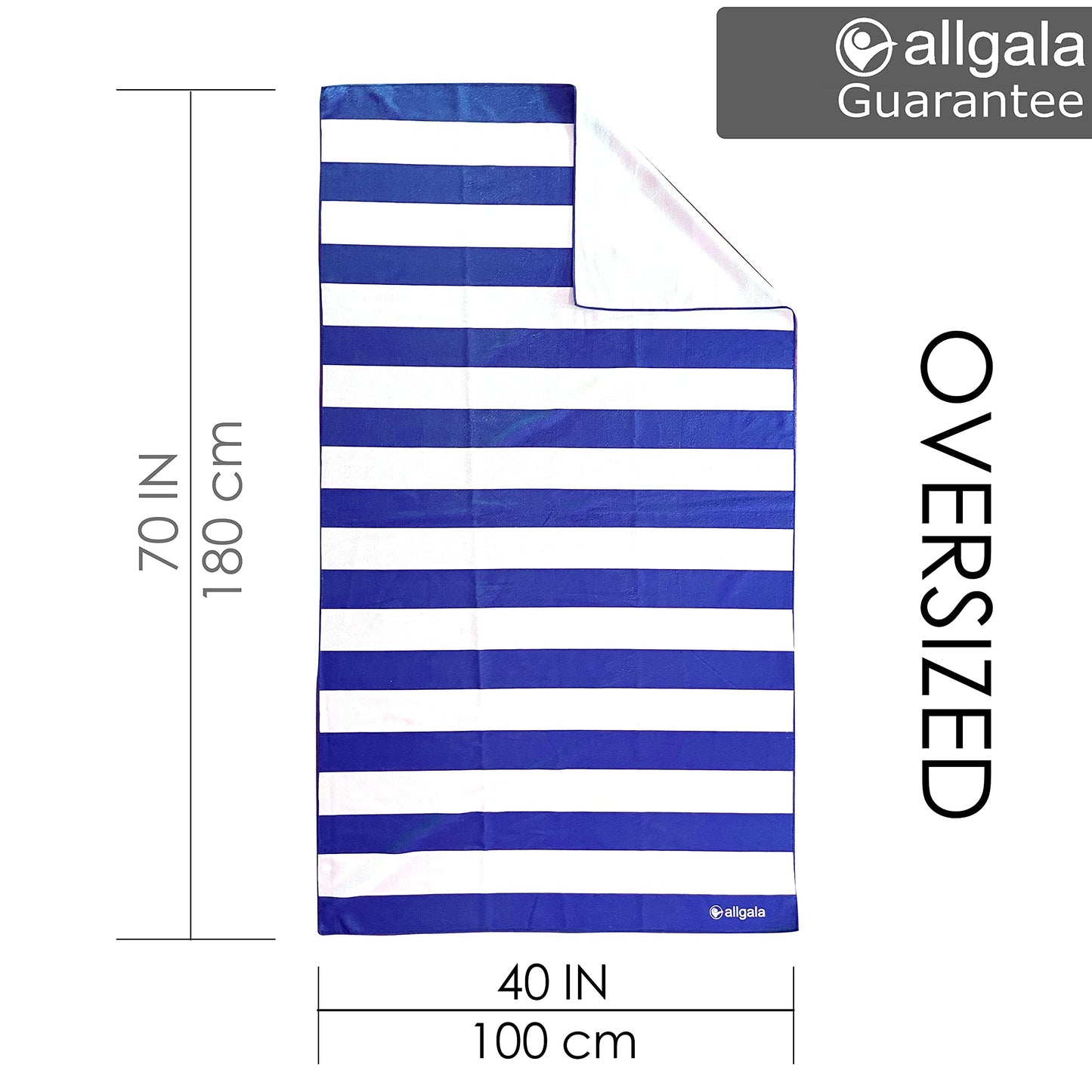 allgala Oversize 40x70 Inch (1x1.8M) Cabana Stripe Design Microfiber Beach Towel-Royal Blue (Pack of 1)-BT81206