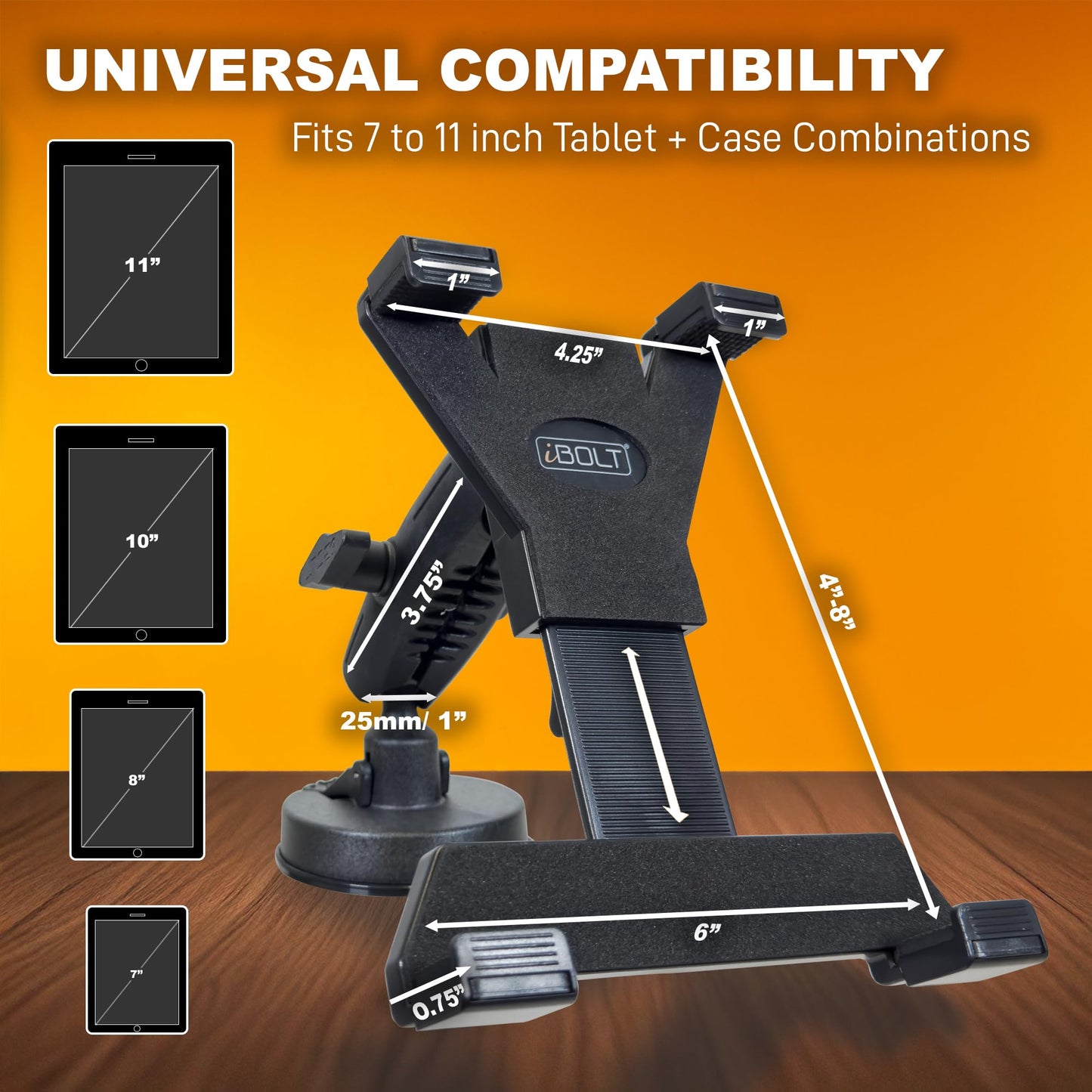 iBOLT TabDock BizMount Heavy Duty Tablet Mount with Suction Cup Base - Universal 7"-10" Holder for Trucks, Vans, SUVs, Aviation & Work Vehicles…