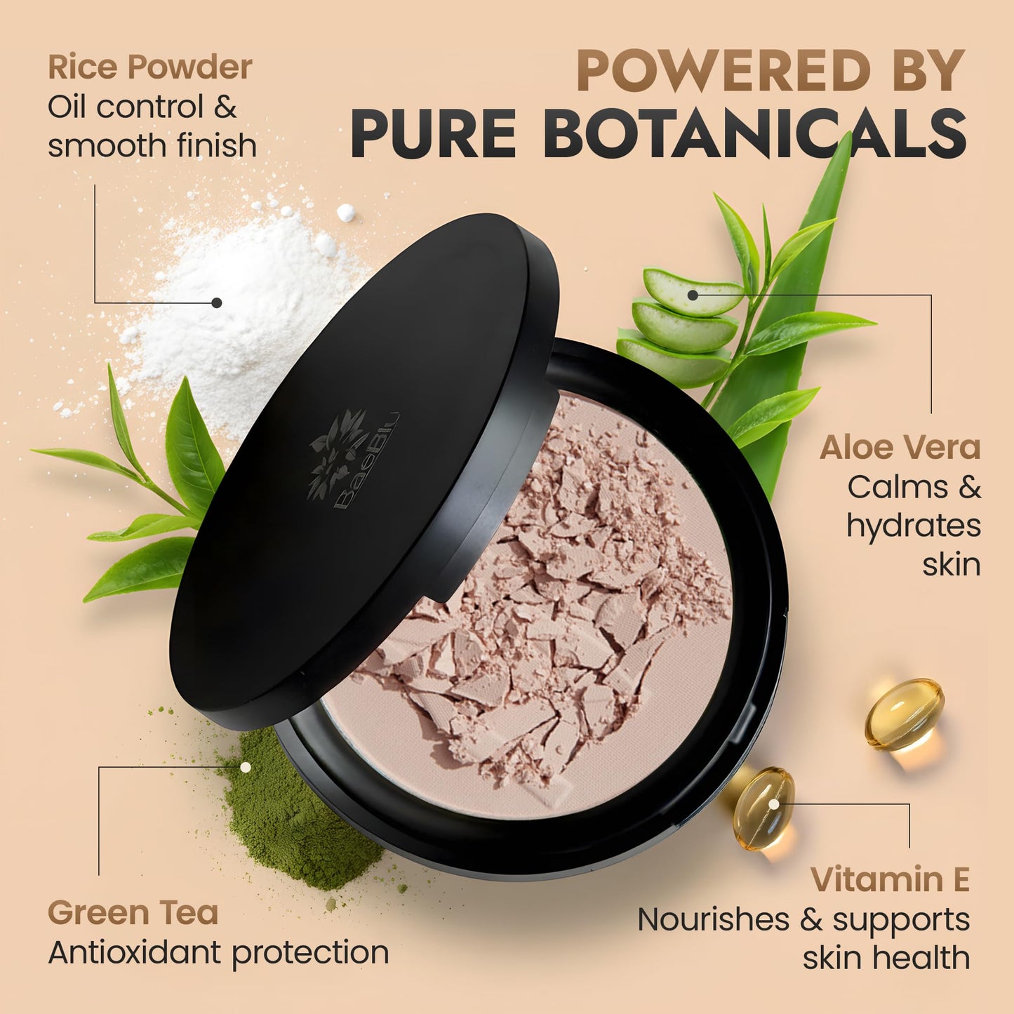Organic Pressed Setting Powder - Talc-Free & Non-Toxic Translucent Powder with Matte Finish - Oil Absorbing, Pore Minimizing, 16 Hour Wear for All