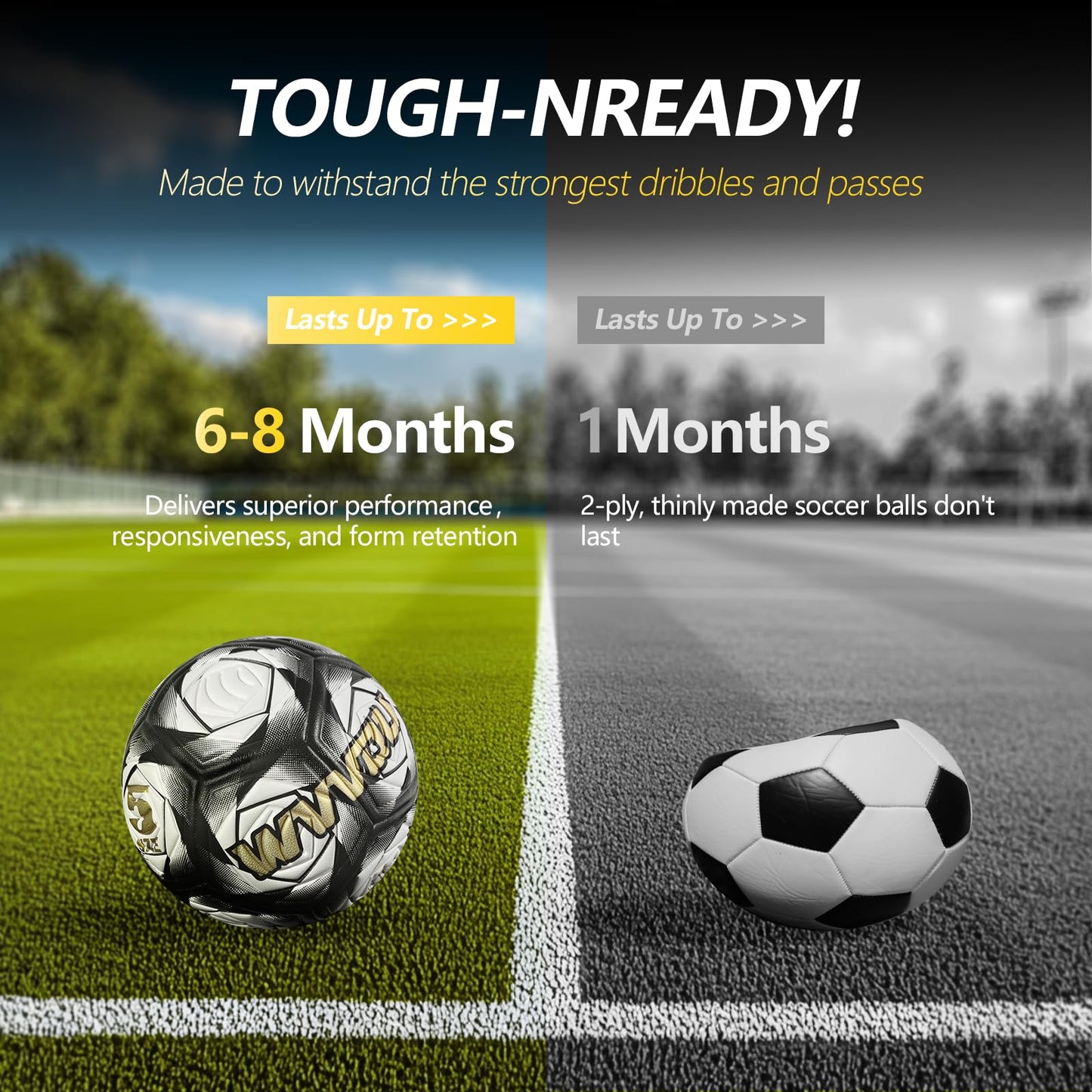 WVVOU Soccer Ball Size 5, Matches and Training Soccer Ball, 3.5mm Thickened Pu, Suitable for Indoor or Grassland Beach and Muddy Ground, Adaptable…