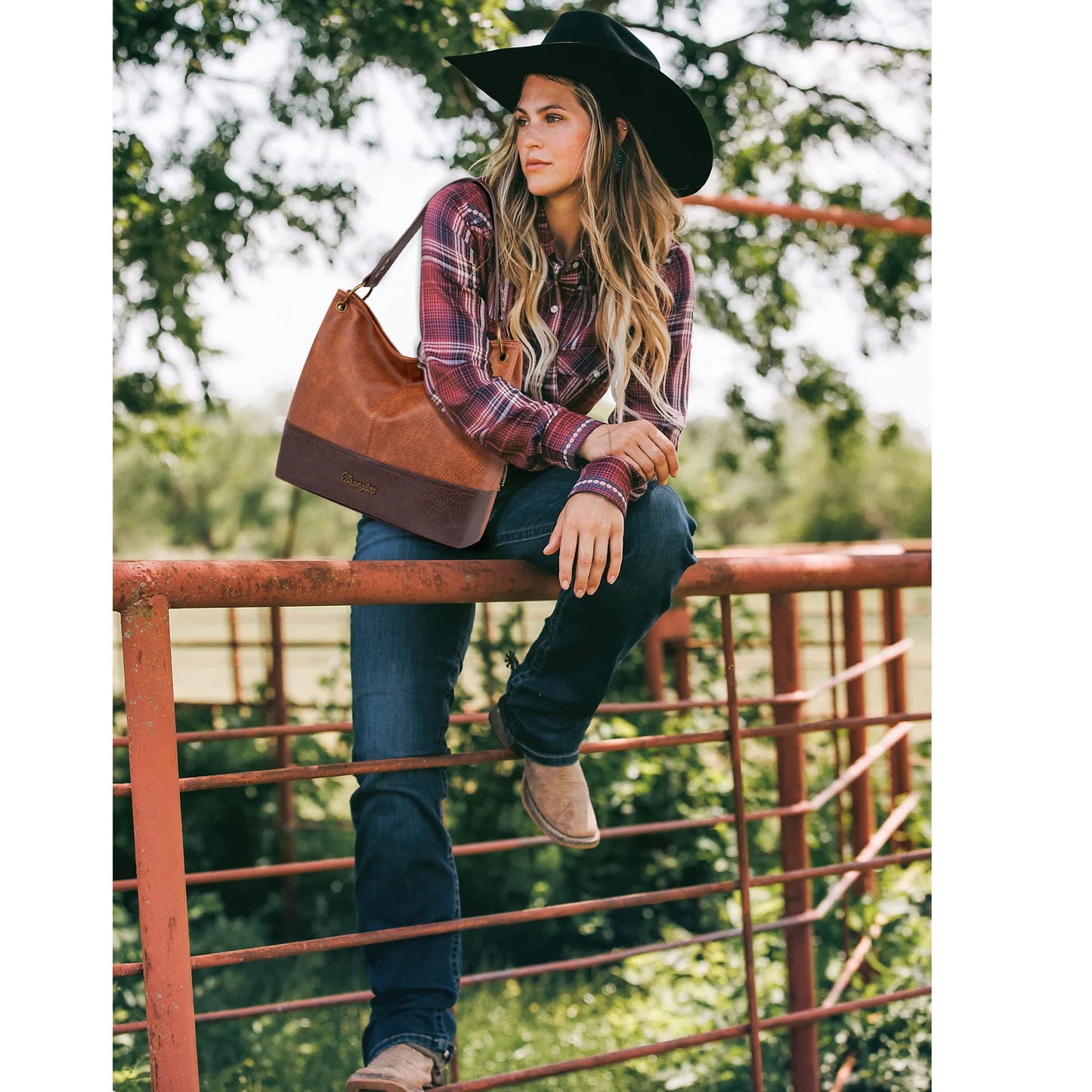 Wrangler Hobo Bags for Women Leather Hobo Purses Shoulder Bag Tote Bag Womens Purses and Handbags WG20-918BR