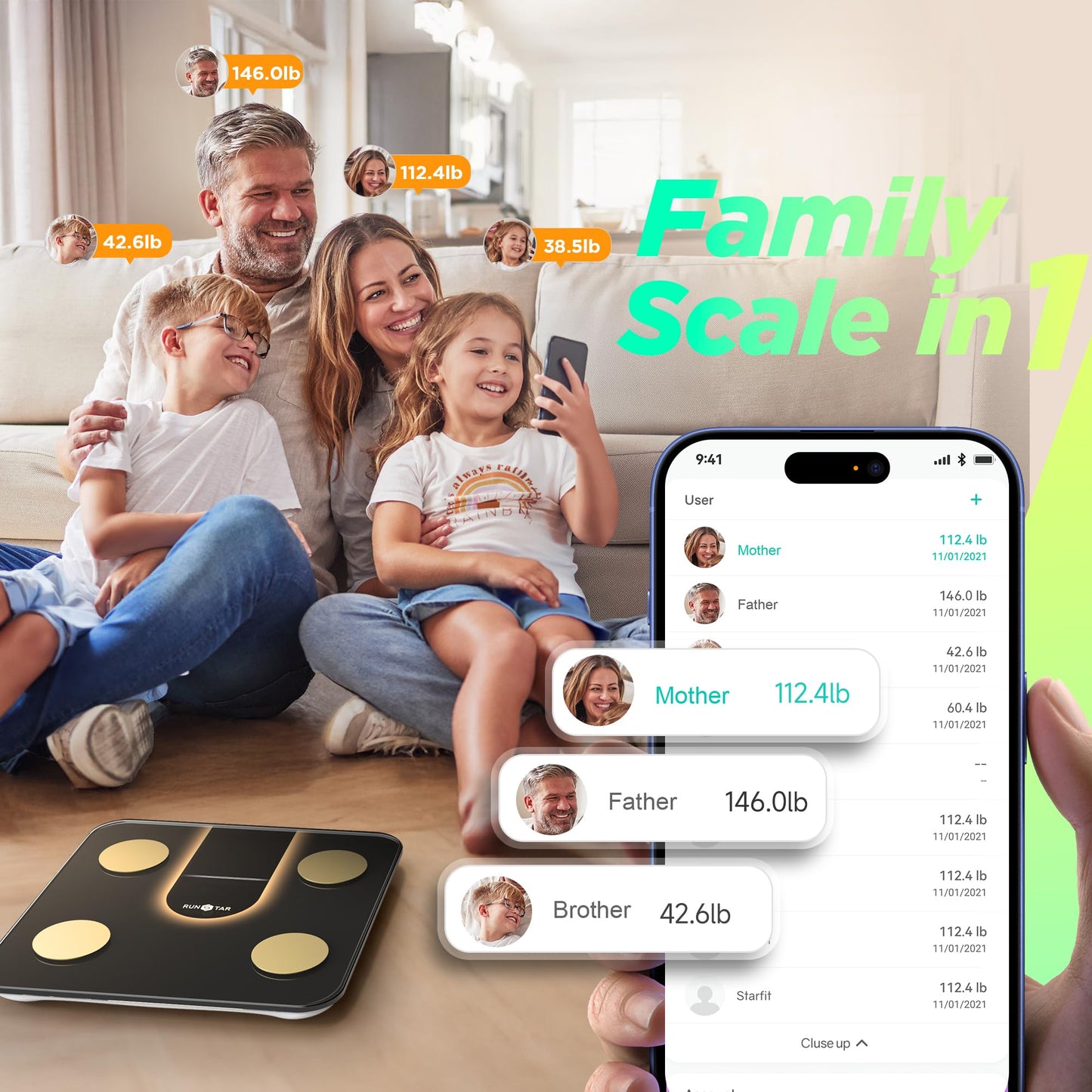 RunStar Scale for Body Weight, Smart Scale with 8-in-1 VA Display, High Precision Bathroom Digital Scale for Body Weight Heart Rate BMI Body Fat 22…