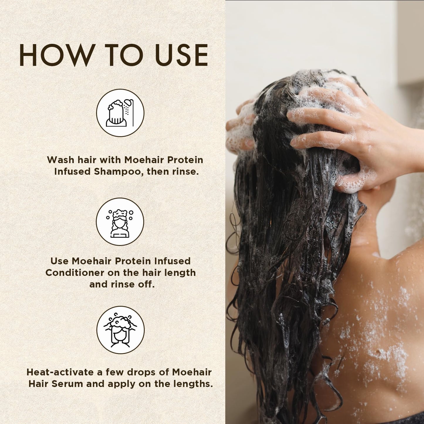 Moehair Protein Infused Shampoo and Conditioner with Hair Serum Pack | Sulfate and Paraben Free Shampoo | Revitalize Dull, Weak and Damaged Hair |