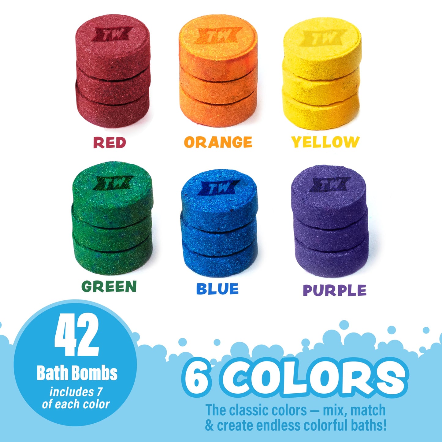 Tub Works® Bath Color Pops™ Moisturizing Kids Bath Bombs, 42 Count | Bath Bomb Refills for Bath Color Brush | Nontoxic & Fragrance-Free | 6 Unique Beauty and Personal Care Tub Works