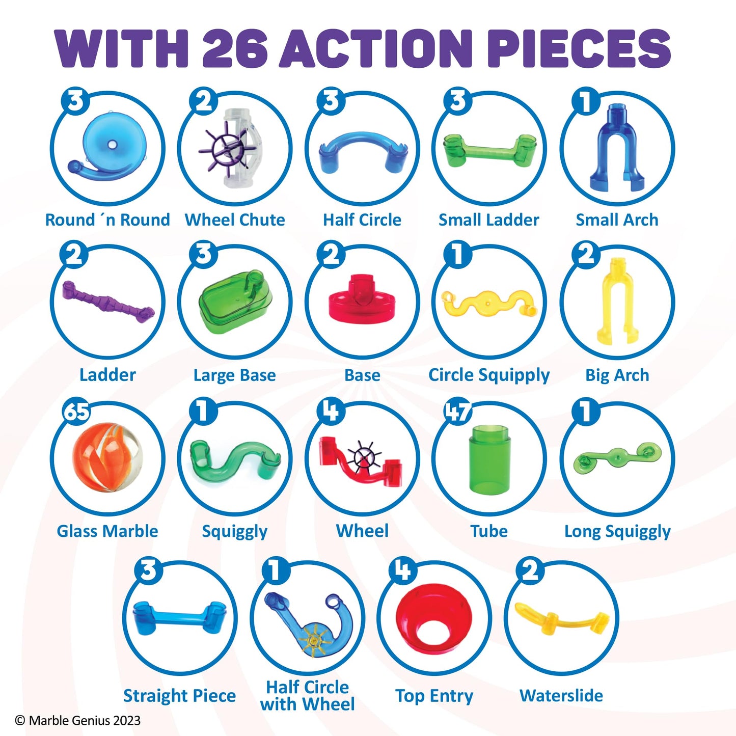 Marble Genius Marble Run 150pcs – Maze Track Building Toy with 65 Glass Marbles & 85 Translucent Pieces for Kids Ages 4-8, Teens & Adults