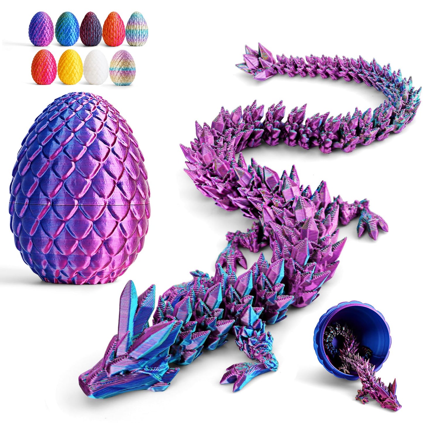 Easter Eggs Gifts for Kids, 3D Printed Dragon in Egg Easter Basket Stuffers Easter Toys for Kids Crystal Dragon Fidget Toys Prefilled Easter Eggs