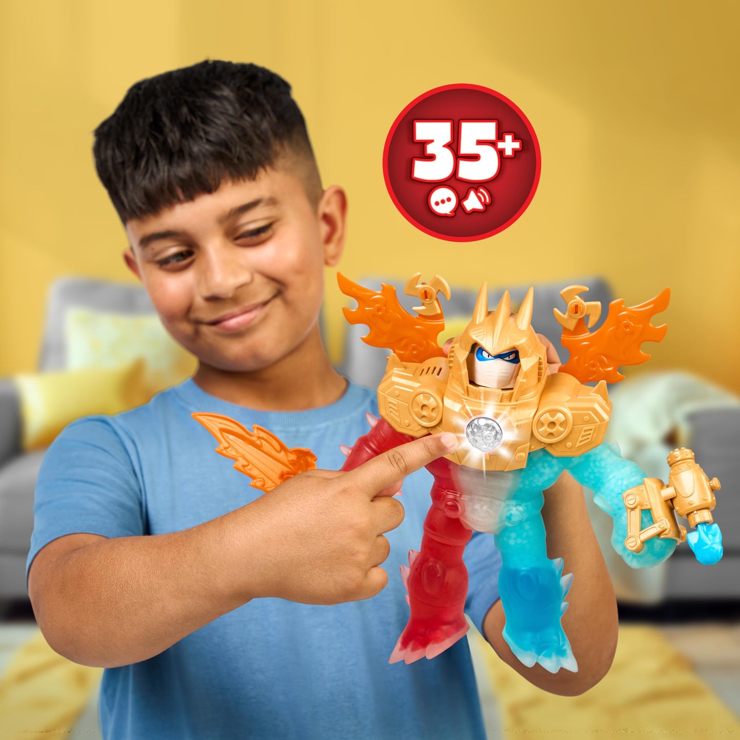 Heroes of Goo Jit Zu Goo-Tron Supreme Combines The Power of Blazagon, Pantaro & Thrash in 1 Ultimate Hero, with 3 Different Goo Fillings, 35+ Phrases…