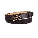Sam Edelman Women's Slim Stitched Edge Double-E Plaque Buckle Belt, Brown, Large
