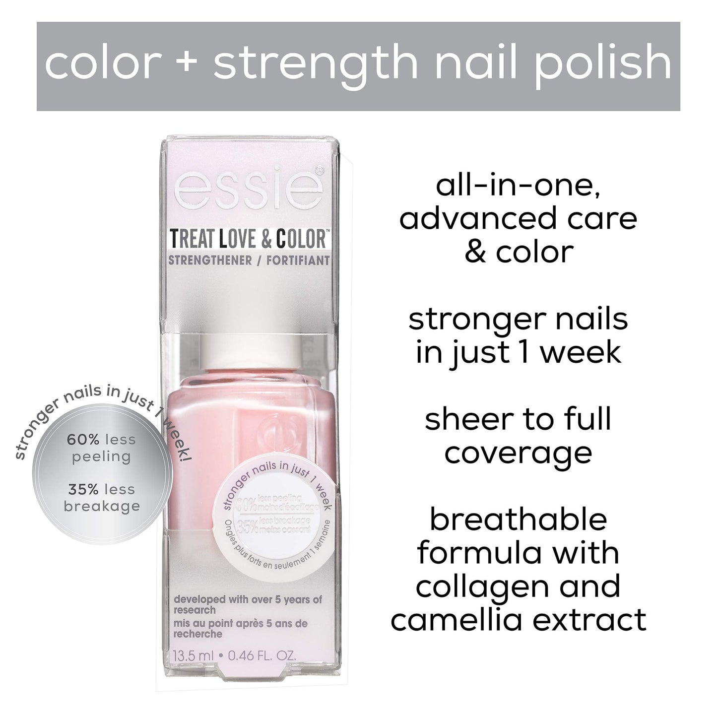 essie treat love & color strengthener for normal to dry/brittle nails pinked to perfection 0.46 fluid ounces