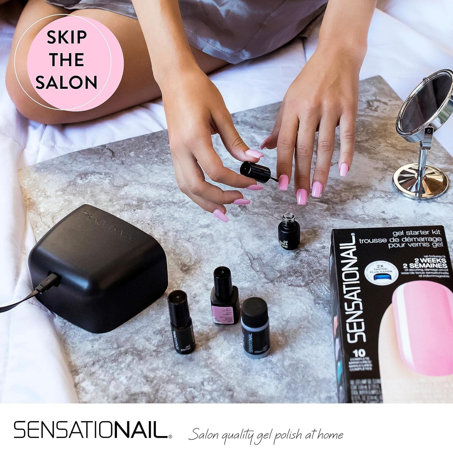 Sensationail Gel/UV Base and Top Coat Nail Polish Kit, Starter Set Refill, Long-Lasting Salon Grade Manicure, Beginner Nail Essentials, Lasts Up To 2