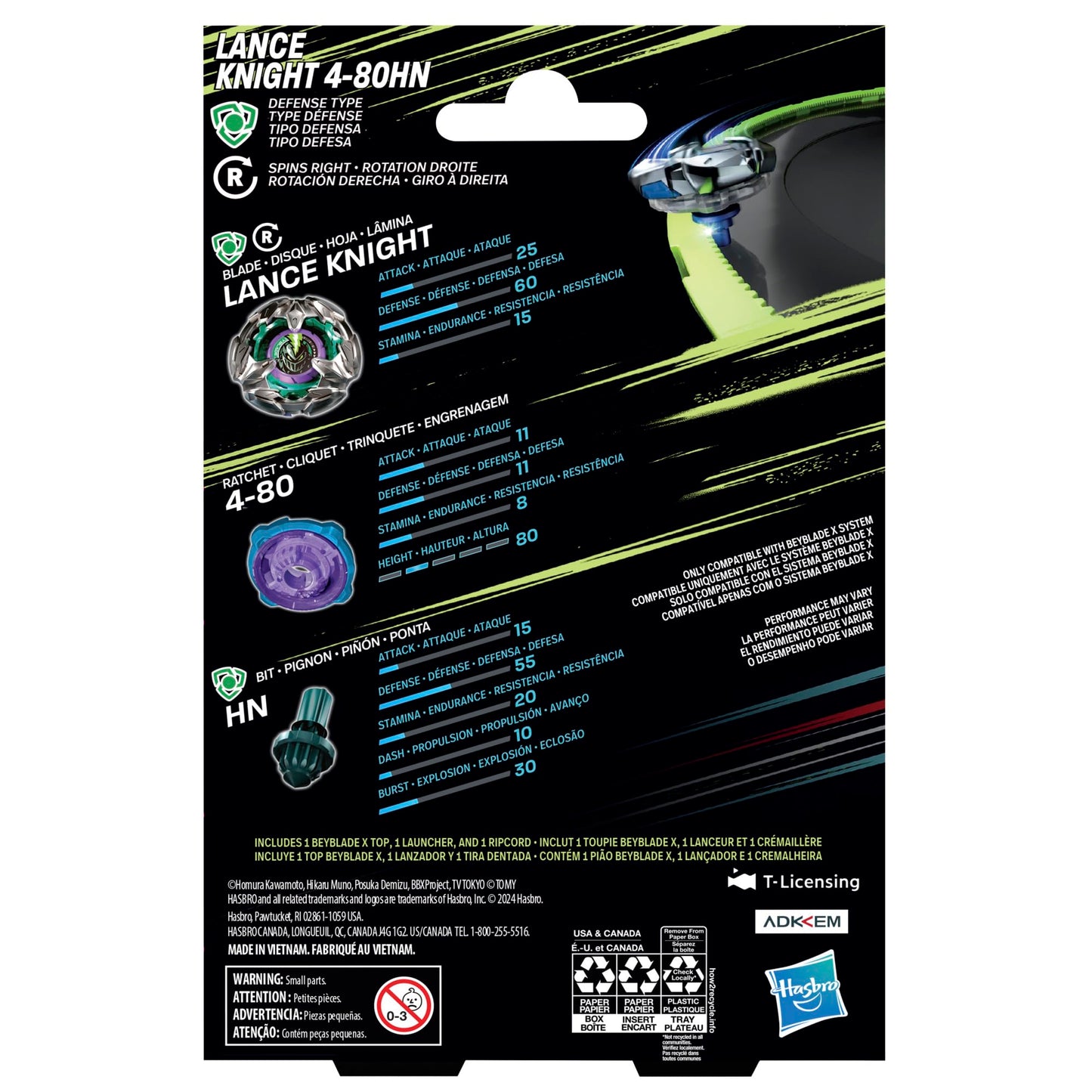 BEYBLADE X Lance Knight 4-80HN Starter Pack Set with Defense Type Right-Spinning Top and Launcher; Battling Top Toys for 8 Year Old Boys and Girls