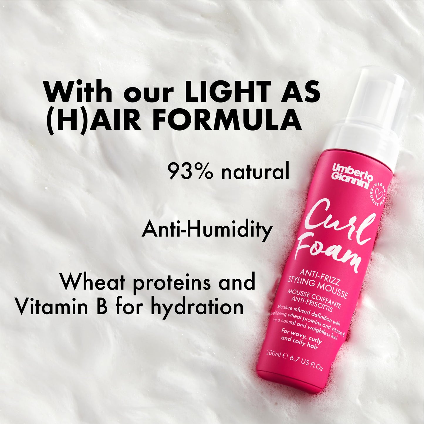 Umberto Giannini Curl Foam 7 fl Oz - Anti-Frizz Hair Styling Curl Mousse for 2a-4c Curly, Wavy & Coily Hair - Vegan & Cruelty-Free Beauty and Personal Care Umberto Giannini