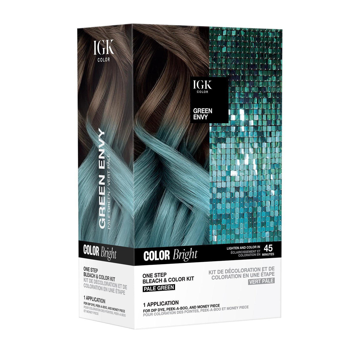 IGK Color Bright One Step Bleach & Color Kit for Accent Pieces GREEN ENVY - Pale Green | One-Step Color Processing + Replenishes + Hydrates | Vegan +