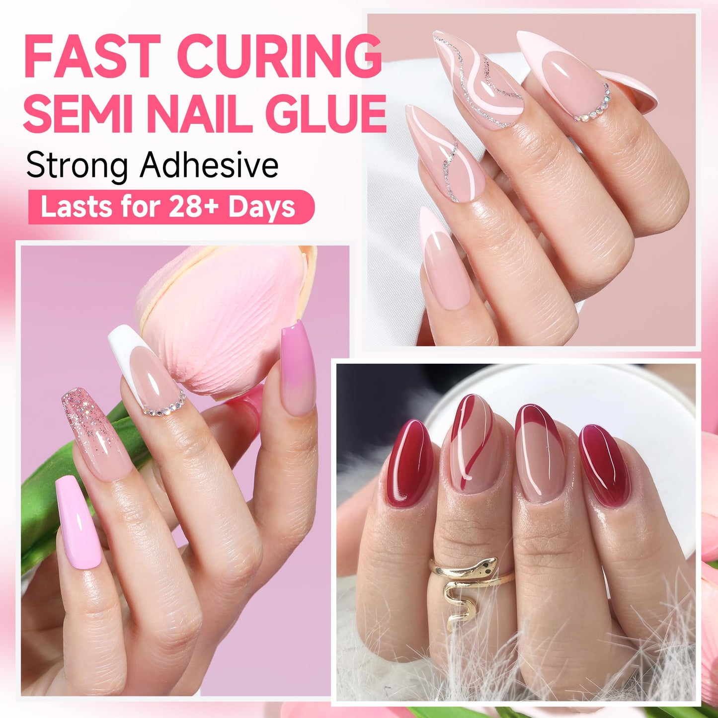 UNA GELLA No Lamp Need Solid Nail Glue for Press Ons: Nails Acrylic Nails Super Strong Semi Nail Glue Gel Fast Curing 10ml*2pcs Long Lasting Gel Glue Beauty and Personal Care UNA GELLA