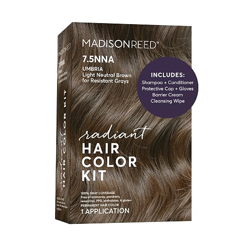 Madison Reed Radiant Hair Color Kit - 7.5NNA Light Neutral Brown (Umbria Brown), Permanent Hair Dye for Resistant Grays, 100% Gray Coverage | PPD-Free