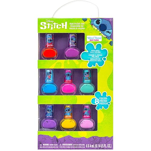 Disney Stitch Non-Toxic Peel-Off Water-Based Safe Quick Dry Nail Polish |Gift Kit Set for Kids Tweens Girls, Shimmer and Opaque Colors| Ages 3+ (8 Beauty & Personal Care Townley Girl