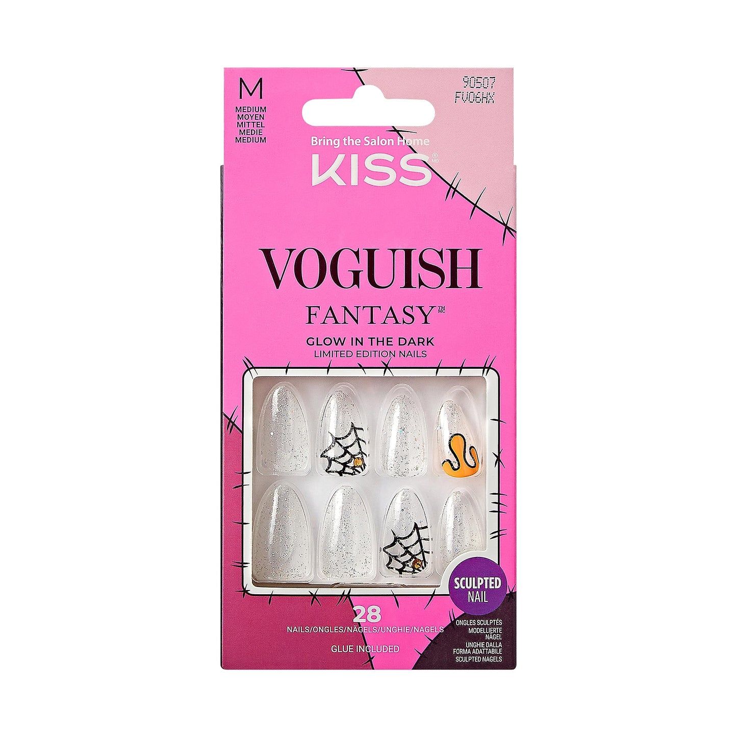 KISS Voguish Fantasy Halloween Nails, Black, Medium Length, Almond Shape, Pink Gel Nail Glue (2g), Mini Nail File, Manicure Stick, & 28 Fake Nails Beauty & Personal Care KISS