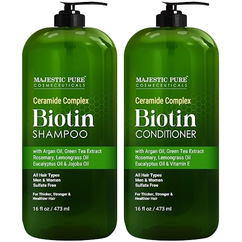 MAJESTIC PURE Biotin Shampoo and Conditioner Set - With Essential Oils & Ceramides - Helps Hair Growth, Thickening, Dry & Colored Hair - Sulfate Free