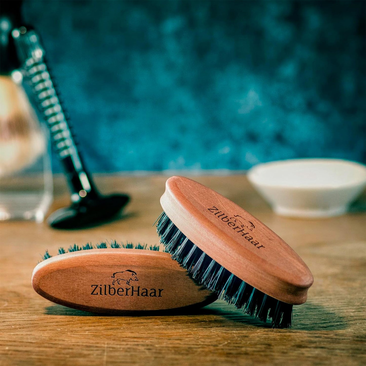 ZilberHaar - Pocket Mustache and Beard Brush - Soft Boar Bristles and Pearwood - Perfect Grooming Tool for Men - Relieves Itch, Works with all Beard