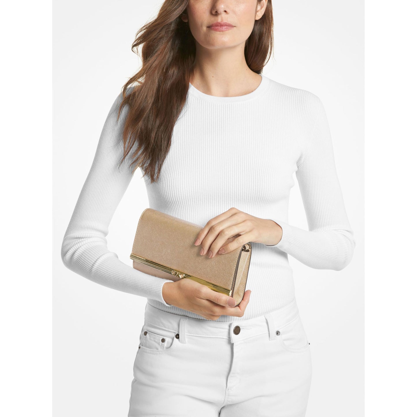 Michael Kors Mona Large East West Clutch, Pale Gold