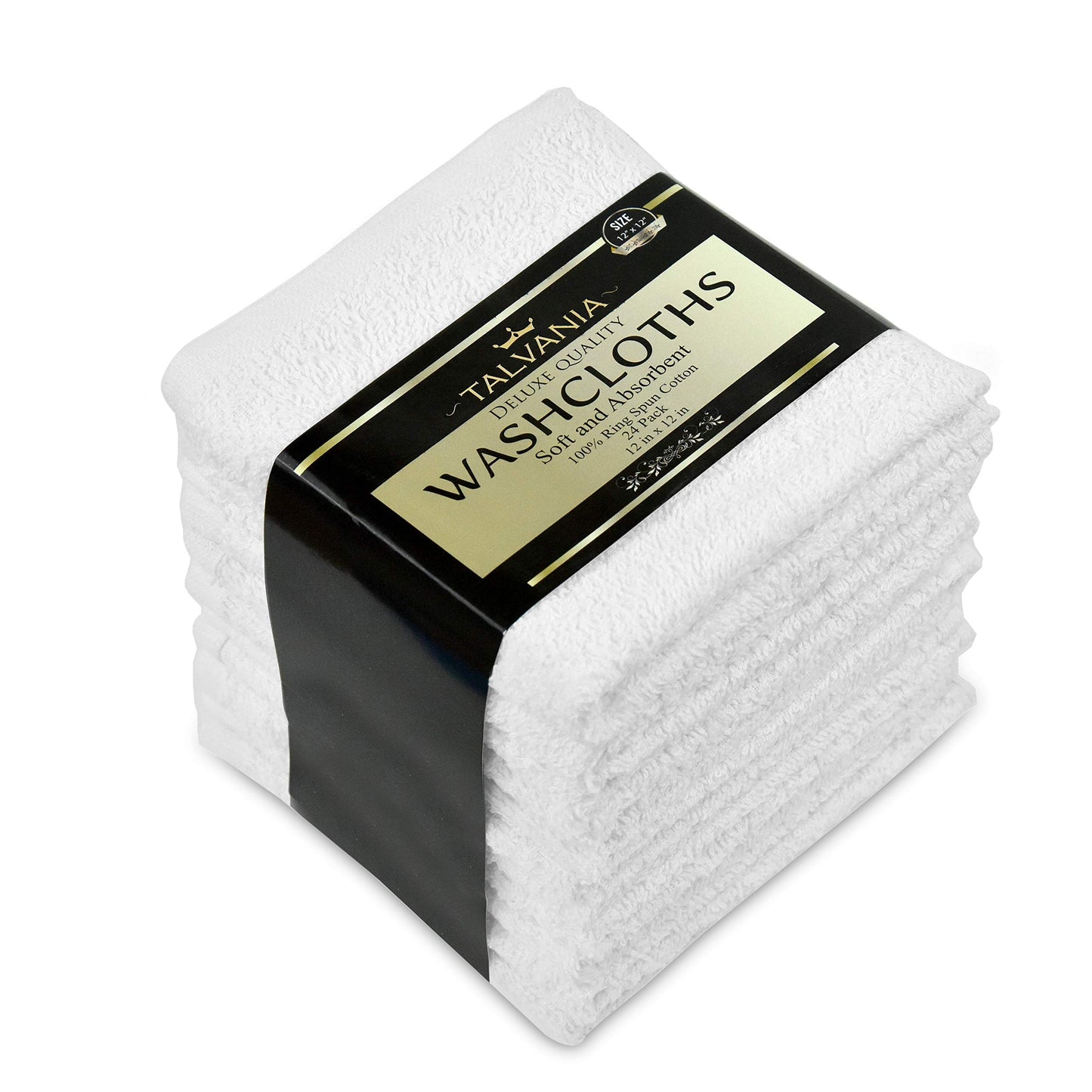 TALVANIA White Cotton Washcloths - Pack of 24 - Super Absorbent Bathroom Face Towels - 12" x12” Terry Bath Wash Cloth Set - Spa Home Cleaning Towel…