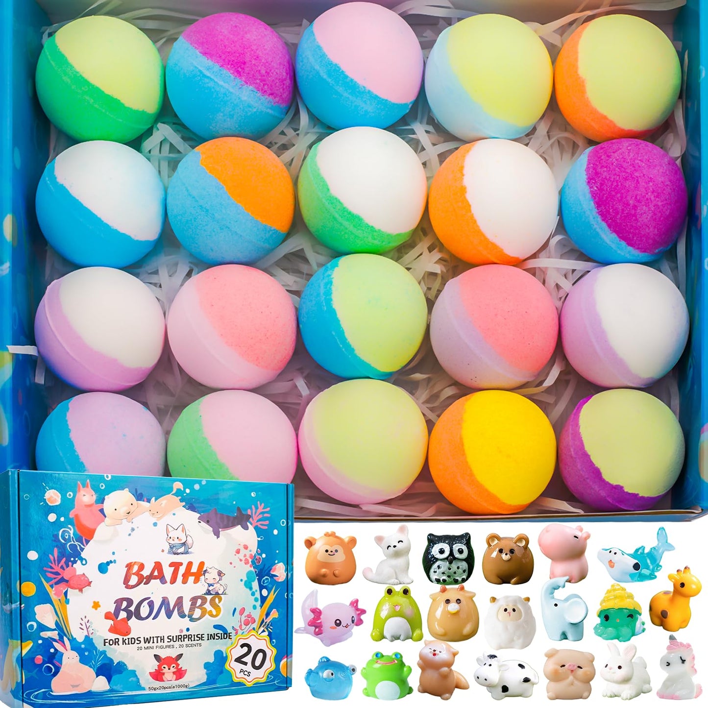 20 Pack Bath Bombs for Kids with Surprise Inside Bubble Bath Toys Organic Natural Bath Bombs Set Easter Basket Stuffers Birthday Christmas Gift Beauty and Personal Care GDXINYES Default Title