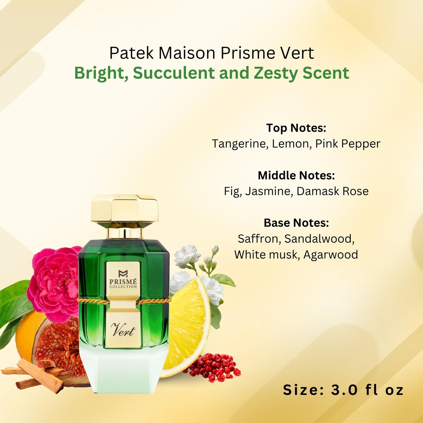 Patek Maison Prismé Vert Eau de Parfum with Notes of Tangerine, Lemon, Jasmine, Fig & White Musk - Citrus Brightness Floral Harmony and Refined Green