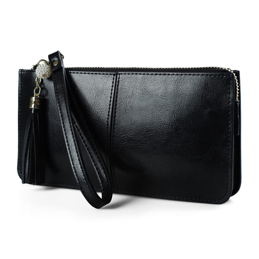 befen Genuine Leather Wristlet Clutch for Women Ultra-Slim Ladies Credit Card Holder Wallet Purses with RFID Protection (Black.)