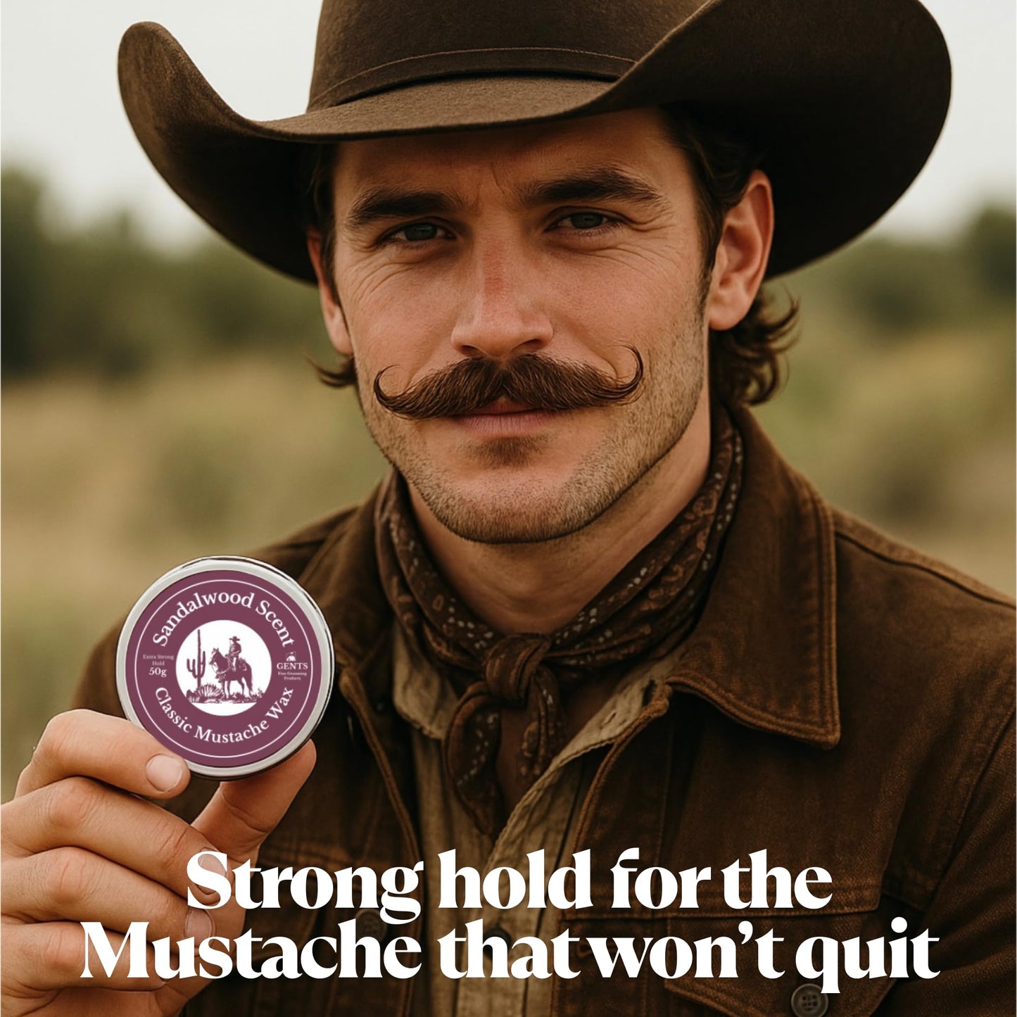 Sandalwood Mustache Wax Kit - Classic Scented Wax with Extra Strong Hold, 5.5" Folding Comb & 5" Fine/Coarse Travel Comb