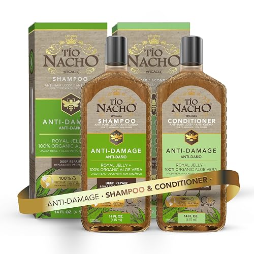 Tio Nacho Anti-Damage Shampoo & Conditioner Set with Aloe Vera & Royal Jelly, Deep Repair for Dry, Damaged Hair, Split Ends & Breakage