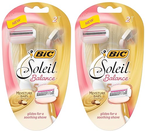 Bic Soleil Balance Razor For Women - Moisture Bars With Shea Butter - 2 Count Razors Per Package - Pack of 2 Packages