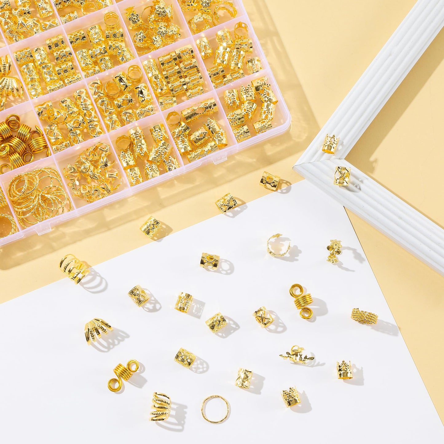MODASER 220Pcs Gold Hair Jewelry for Braids, 12 Styles Gold Hair Accessories Cuff for Braids and Dreadlocks, Adjustable Metal Rings Cuffs Clips Beauty and Personal Care MODASER