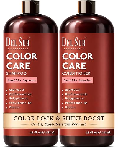 DEL SUR Color Safe Shampoo and Conditioner Set for Color Treated Hair | Camellia Japonica, Quercetin & Biotin | Anti-Frizz & Hydrating | 16 fl oz Each