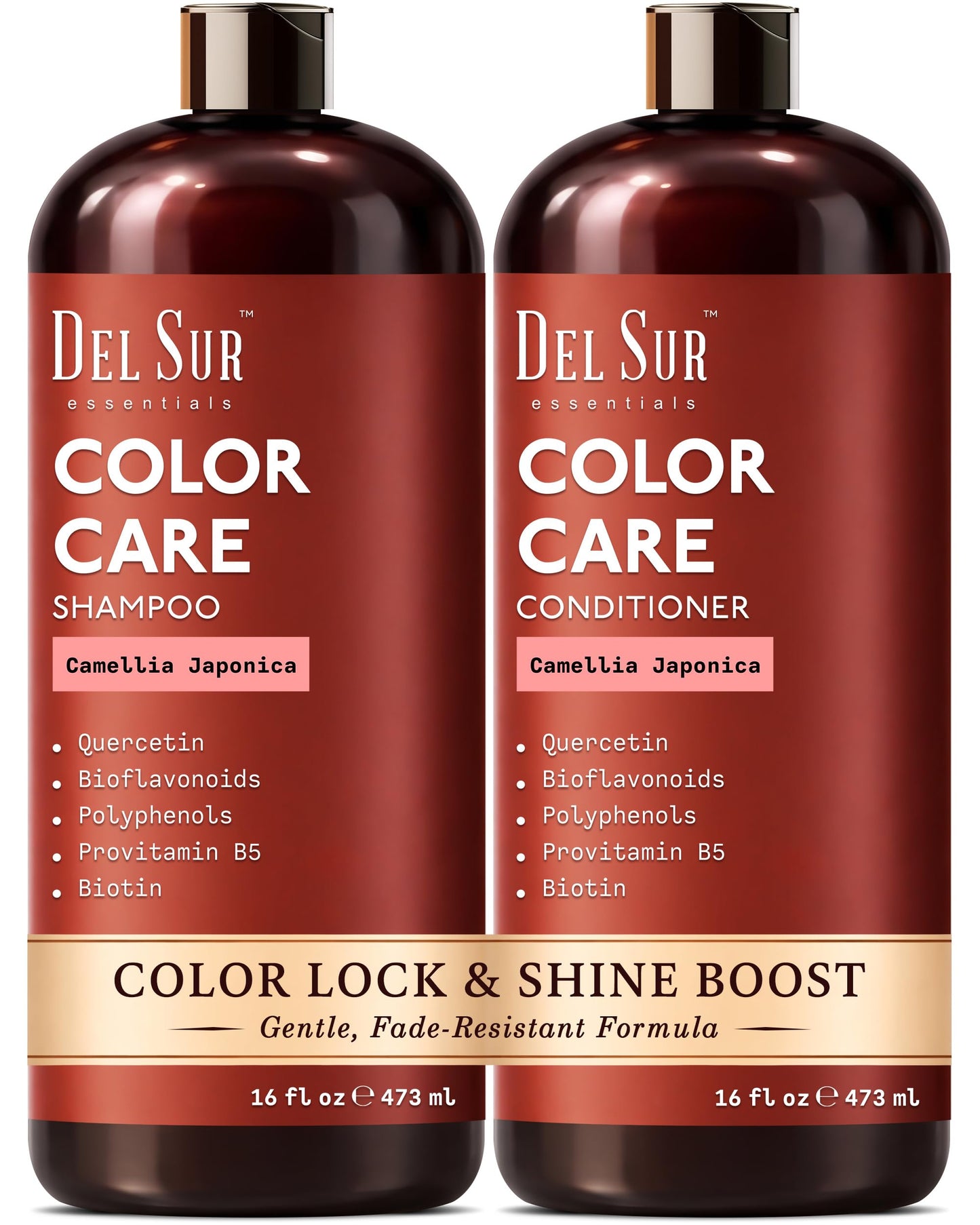 DEL SUR Color Safe Shampoo and Conditioner Set for Color Treated Hair | Camellia Japonica, Quercetin & Biotin | Anti-Frizz & Hydrating | 16 fl oz Each