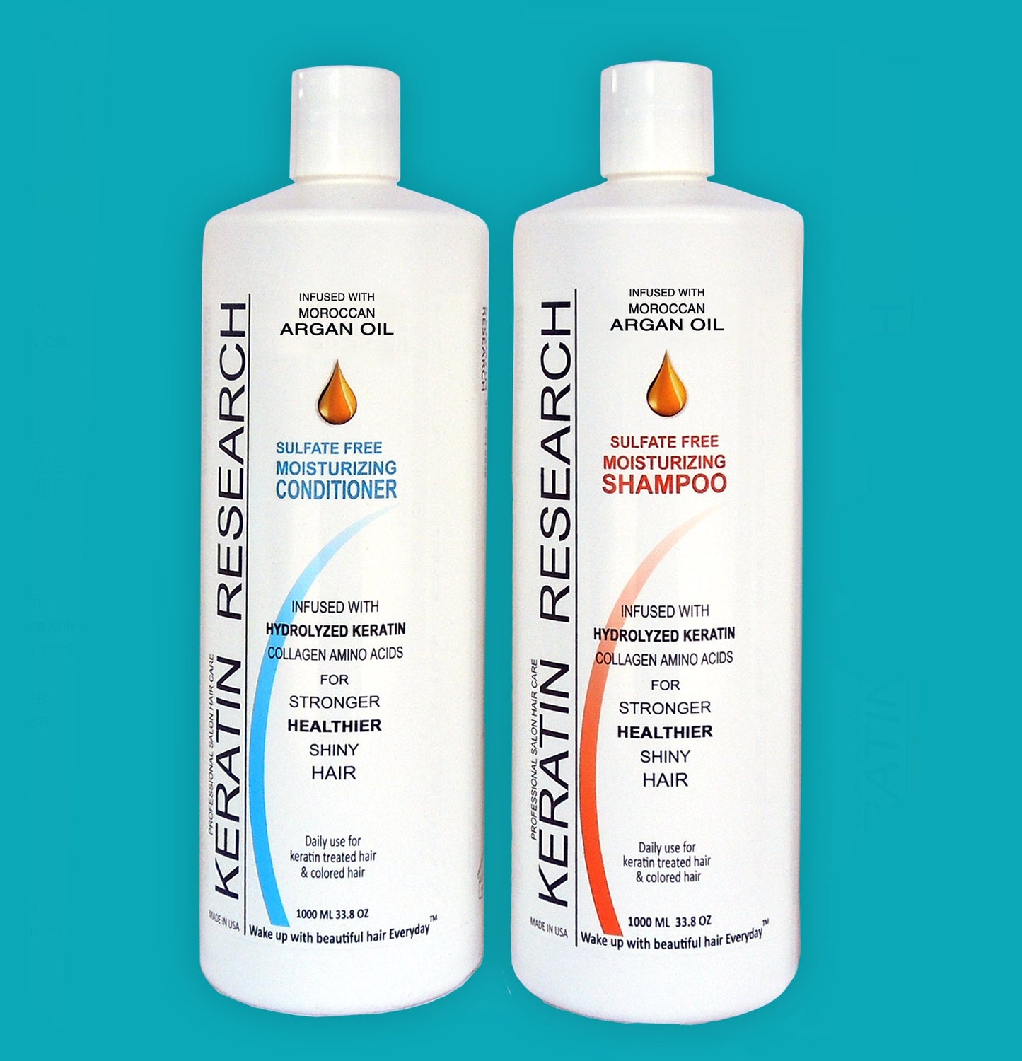 Sulfate Free Shampoo & Conditioner 2x 1000ml Bottles Value Set infused with Moroccan Argan Oil, By Keratin Research post keratin treatment shampoo