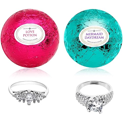 Mermaid Love Potion Bath Bombs Gift Set of 2 with Size 9 Ring Surprise Inside Each Made in USA