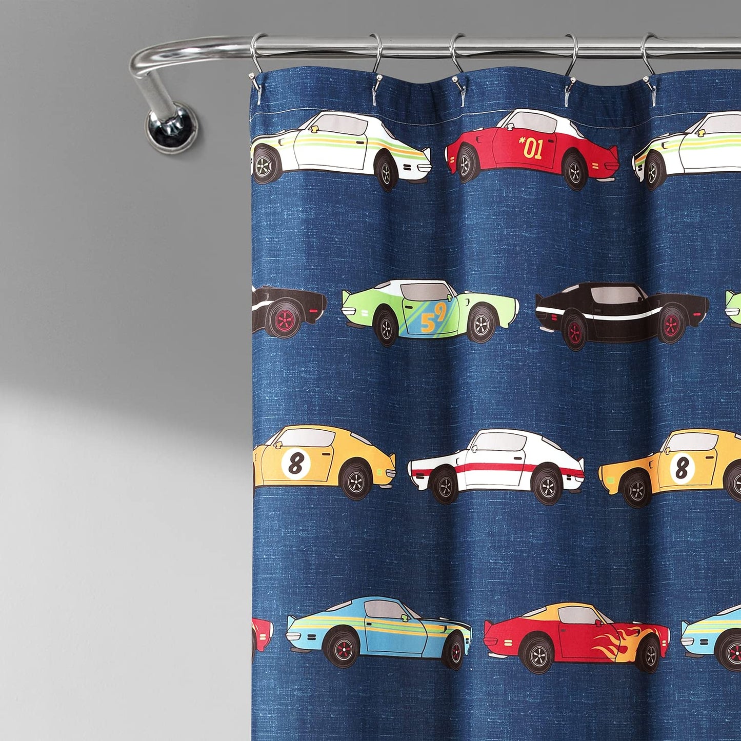 Lush Decor Race Cars Shower Curtain Single 72" W x 72" L Navy - Fabric Shower Curtains for Bathroom - Car Decor - Kids Bathroom Curtain