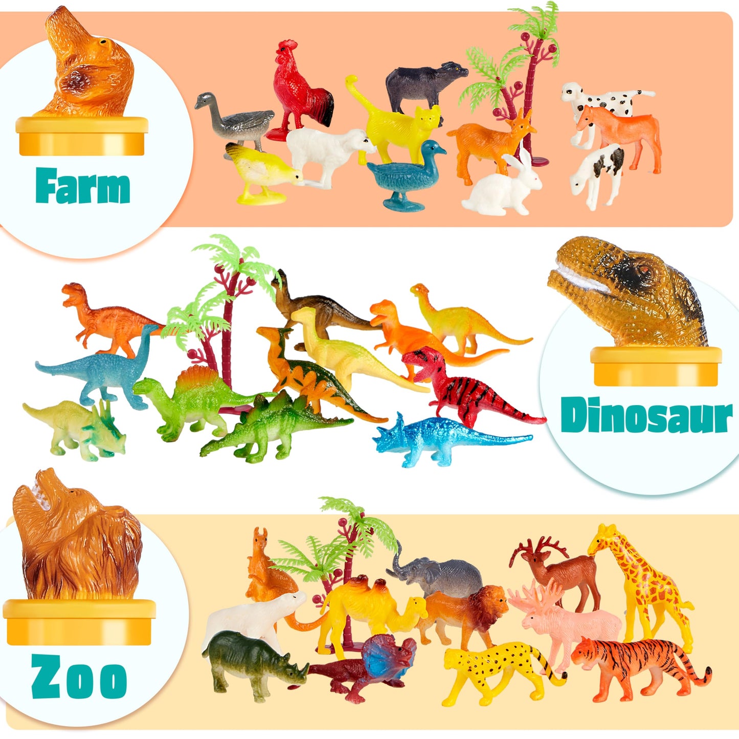 JOYIN 69 Pcs Small Animal Figures – Mini Jungle, Zoo, Ocean, Farm & Dinosaur Playset with Sensory Bin, Party Favors & Gifts for Kids 3–5