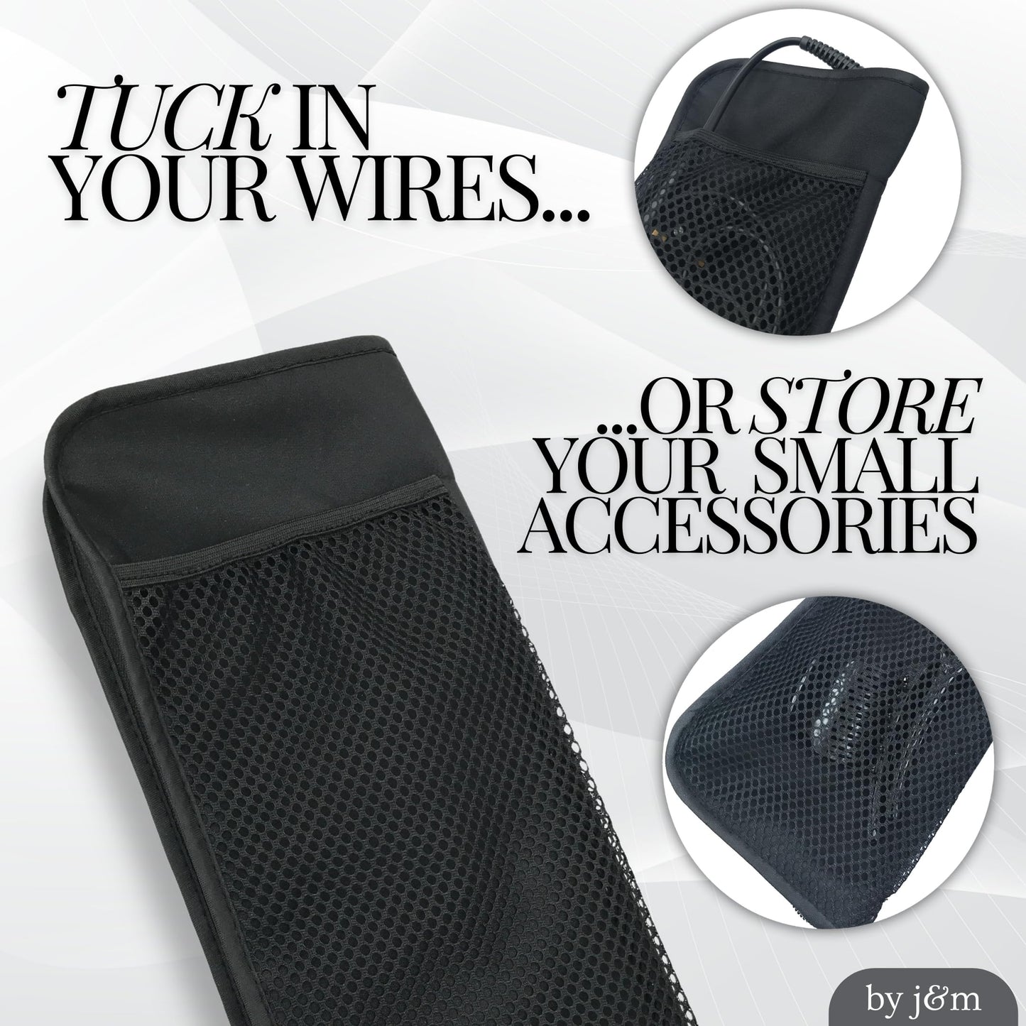 Hair Straightener Mat & Pouch by j&m - Heat Resistant - Fits ghd, BaByliss & Larger Flat Irons - Zip-Up All-in-One Compact Travel Case