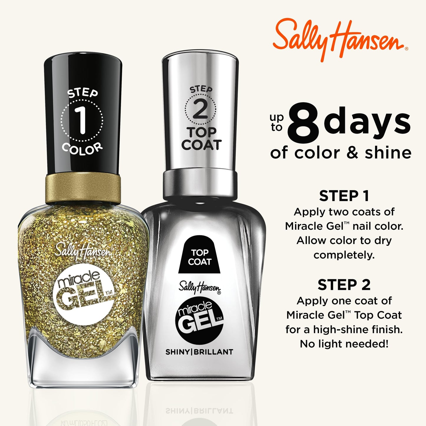 Sally Hansen Miracle Gel Salon Quality Nail Polish | Gel-Like Formula, Two-Step System, No UV Light Needed, Long Lasting | Semi-Opaque, Glittery | 777