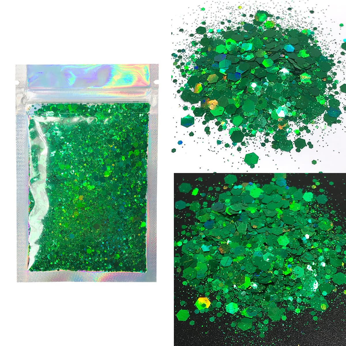 Green Face & Body Glitter - Chunky Glitter - Uses Include: Holidays, Cheerleading, Festival, Rave, Hair, Makeup, Face, Body, Nails, Resin, Arts